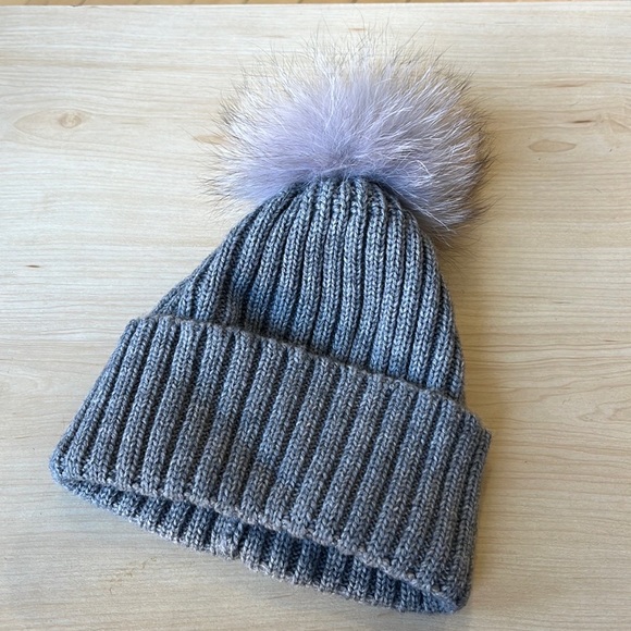 Salted Grey & Grey Pompom Fur Beanie - Picture 2 of 2